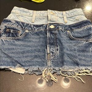 Fashion Nova Blue Denim High Low Skirt